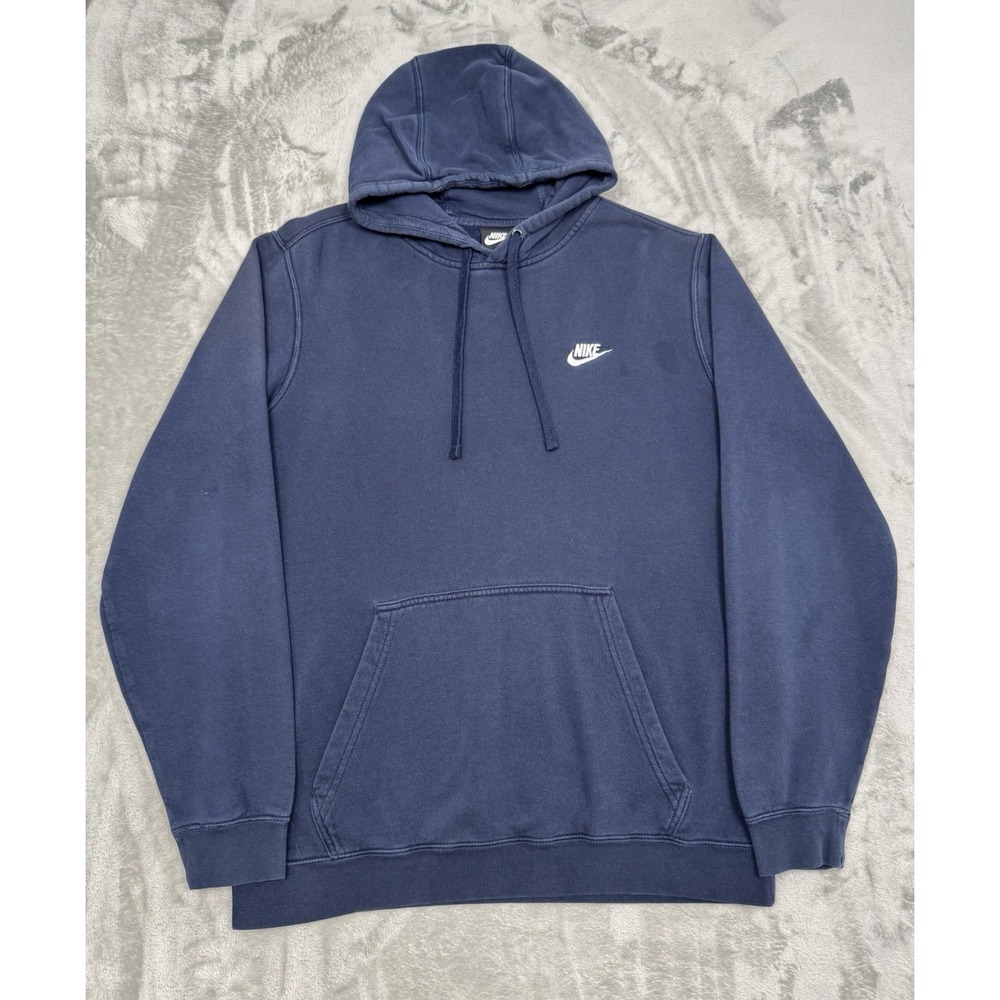 Nike Classic Hoodie Mens Large L Navy Blue Hooded Sweatshirt Pullover Jacket Y2K